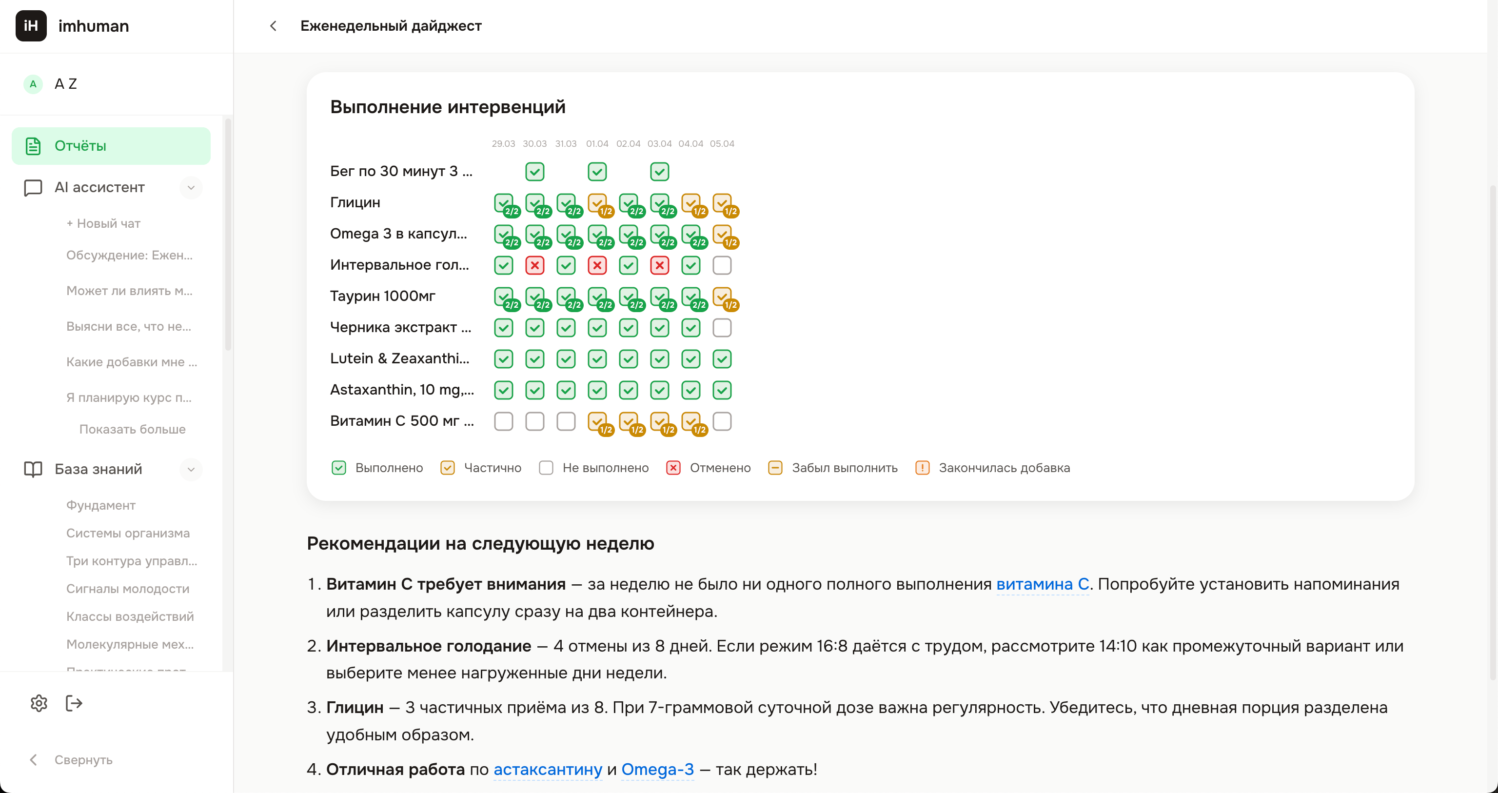 Еженедельный отчёт о здоровье